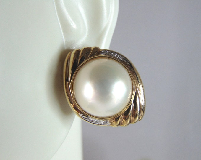 Womens Vintage Estate 14K Yellow Gold Diamond Pearl Earrings 10.4g E2983
