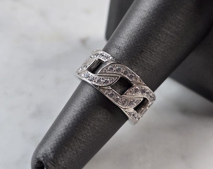 Mens Sterling Silver Modernist Cuban Link CZ Ring 6.1g E2341