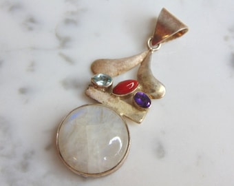 Womens Vintage Estate Sterling Silver Multi Stone Pendant 15.0g E4936