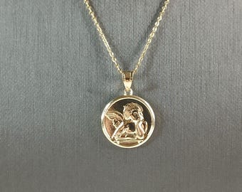 Womens Sterling Silver Gold Tone Guardian Angel Pendant Necklace 4.2g E3999