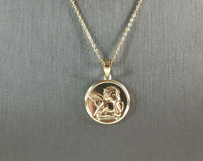 Womens Sterling Silver Gold Tone Guardian Angel Pendant Necklace 4.2g E3999