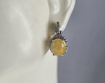 Womens Vintage Estate Sterling Silver Calcite Cabochon Earrings 4.3g E890