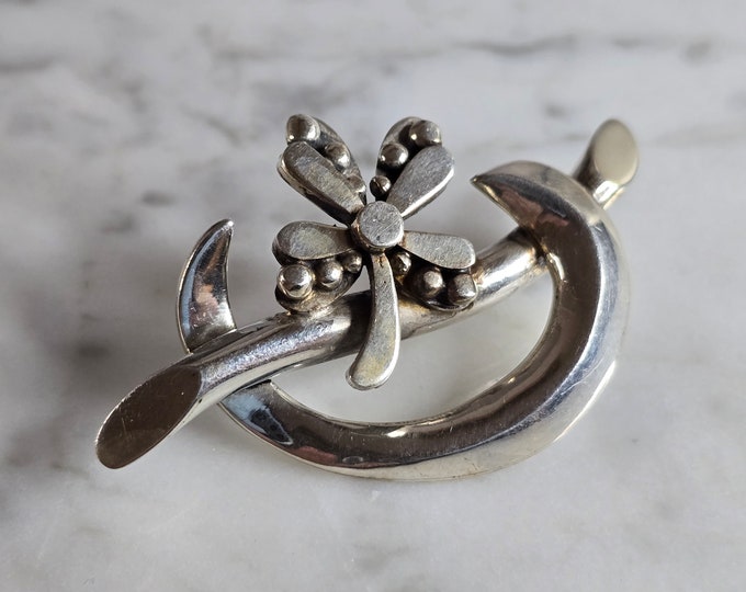 Womens Vintage Estate Sterling Silver Modernist Flower Brooch 14.1g E7235