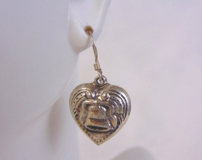 Womens Vintage Estate Sterling Silver Heart and Bell Earrings 4.6g E4419