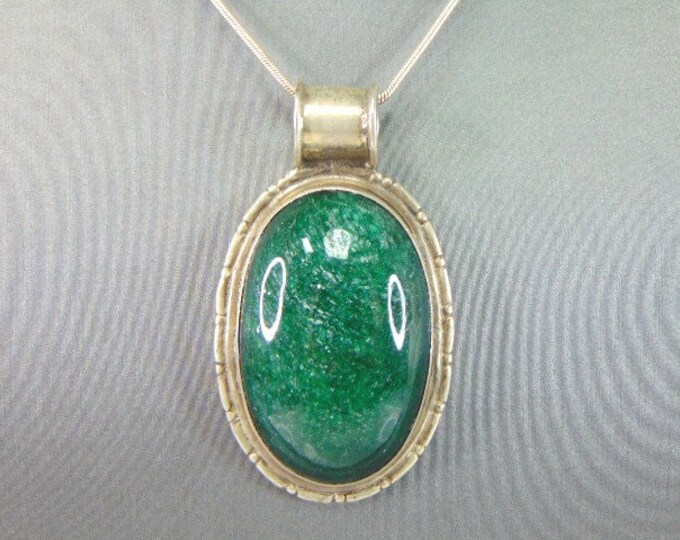 Womens Vintage Estate Sterling Silver Aventurine Necklace 39g E5569
