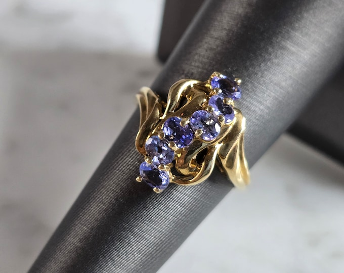 Womens Vintage Estate 10k Yellow Gold Modernist Iolite ? Ring 2.6g E7459