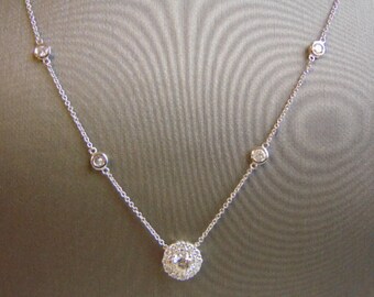 Womens 14K White Gold & Diamond Necklace Pendant 3.9g E3522