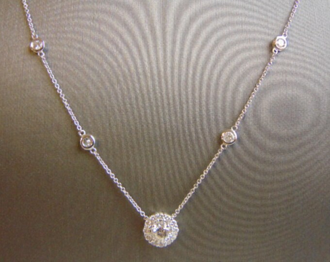 Womens 14K White Gold & Diamond Necklace Pendant 3.9g E3522