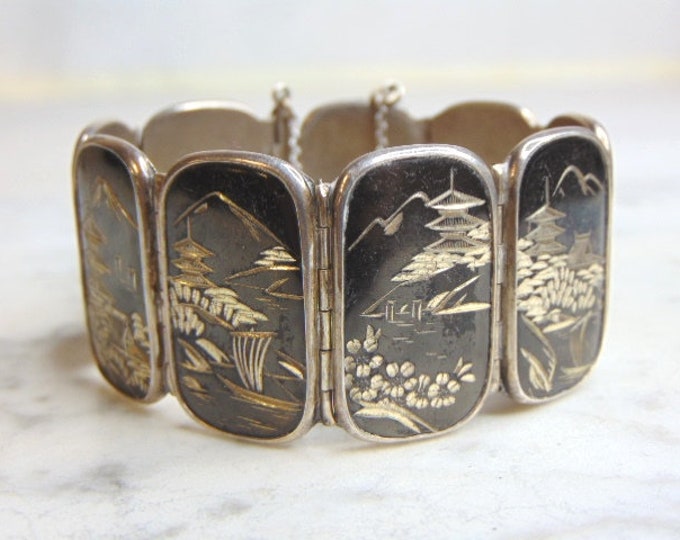 Womens Vintage Estate Sterling Silver Chinese Bracelet 45.2g E4816