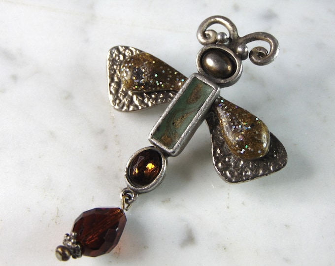 Womens Vintage Estate Sterling Silver Multi Stone Butterfly Brooch 19.9g E1273