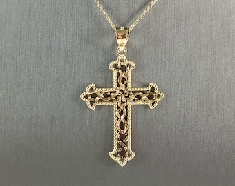 Womens Sterling Silver Gold Tone Religious Cross Pendant Necklace 4.9g E7898