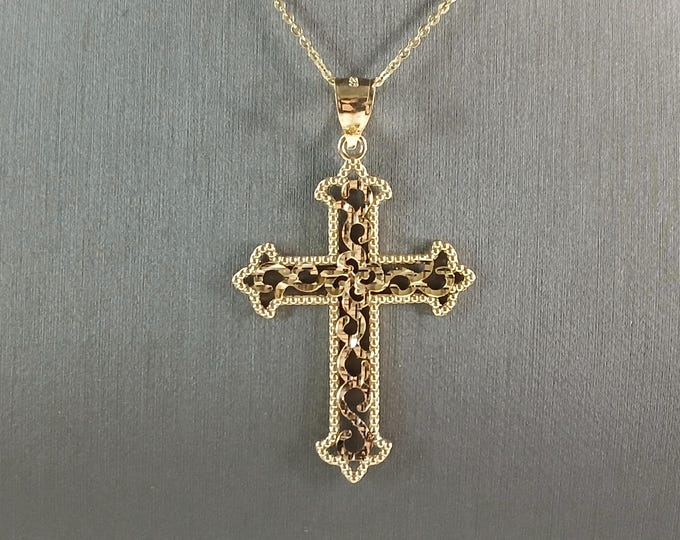 Womens Sterling Silver Gold Tone Religious Cross Pendant Necklace 4.9g E7898