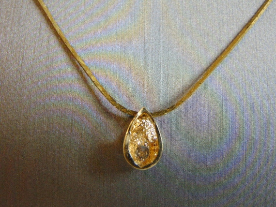 Vintage Estate 14K Gold Necklace & Tear Drop Diam… - image 2
