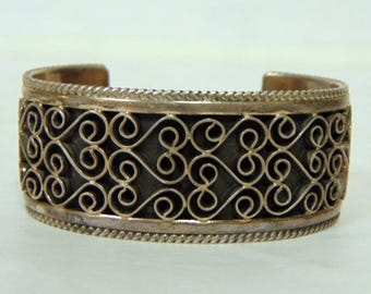 Womens Vintage Estate Ornate Sterling Silver Cuff Bracelet 63.4g E3156