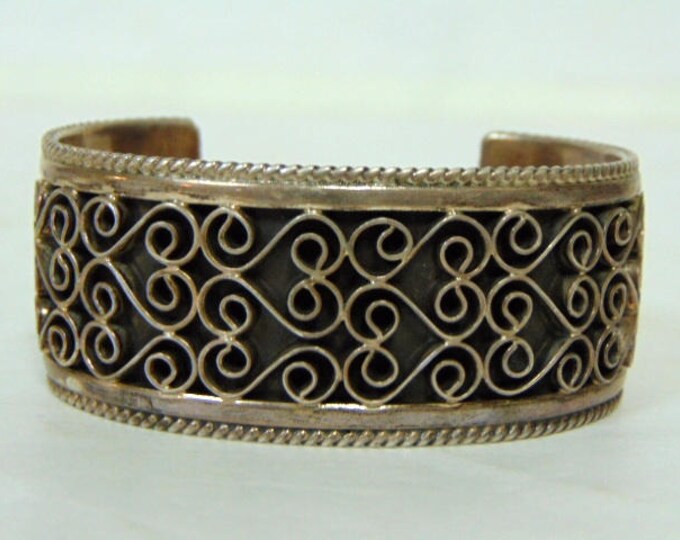 Womens Vintage Estate Ornate Sterling Silver Cuff Bracelet 63.4g E3156
