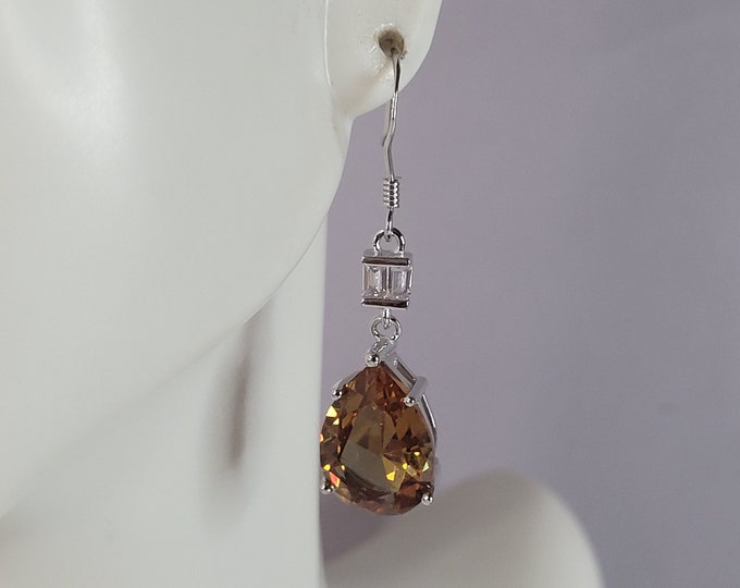 Womens Estate Sterling Silver Citrine Dangle Earrings 5.0g E6443
