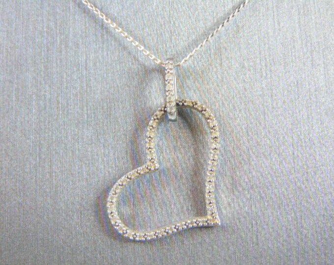 Vintage Sterling Silver Necklace w/ Diamond Heart Pendant 3.3g E1120