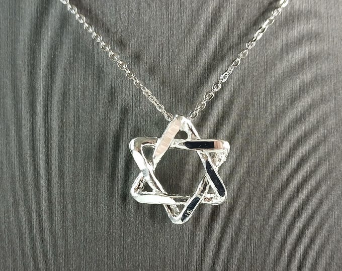 Sterling Silver Star of David Jewish Judaica Pendant Necklace 3.7g E3499