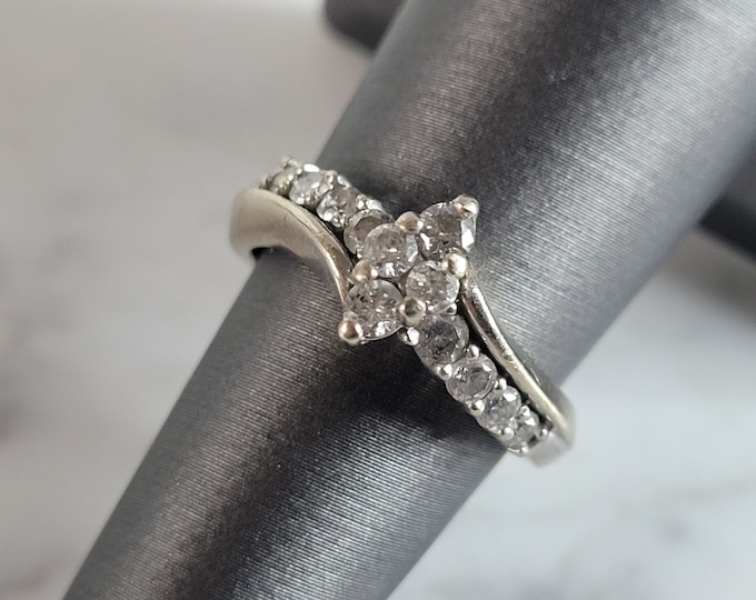 Womens Vintage Estate 14K White Gold Modernist Diamond Ring, 4.3g E6763