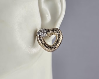 Womens Vintage Estate Sterling Silver Gold Tone Heart Earrings 4.9g E6695