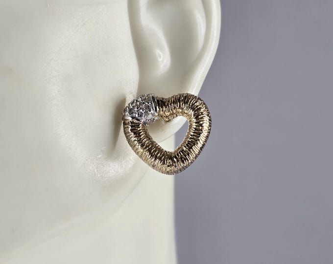 Womens Vintage Estate Sterling Silver Gold Tone Heart Earrings 4.9g E6695