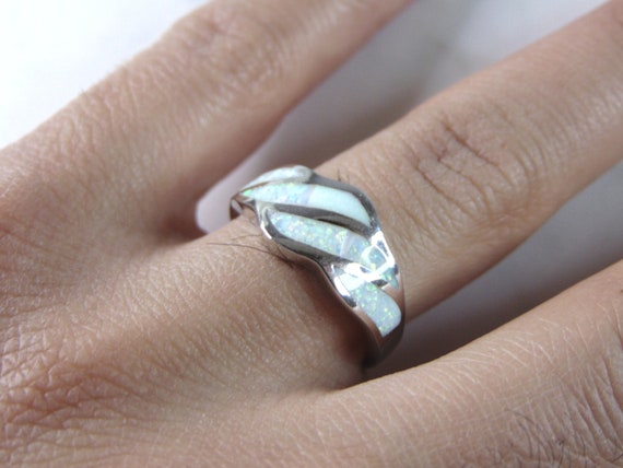 Womens Estate Sterling Silver Modernist Opal Ring… - image 5