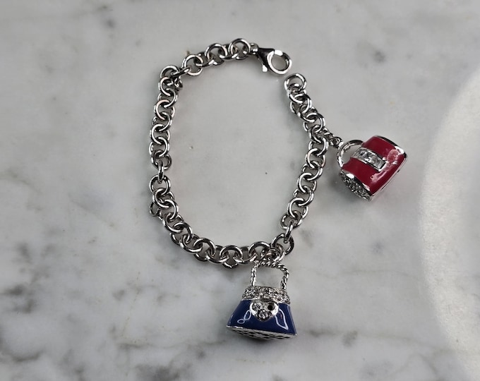 Womens Vintage Sterling Silver Charm Purse Bracelet 14.2g E1571