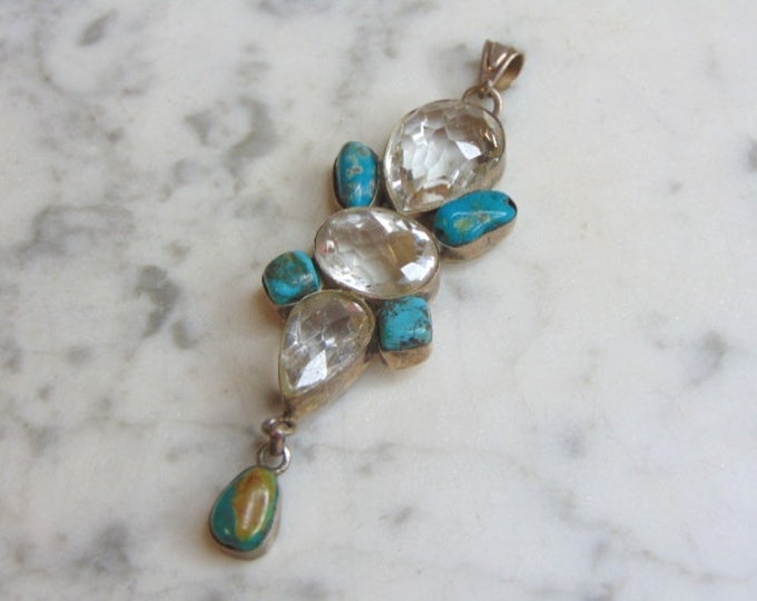 Womens Vintage Estate Sterling Silver Turquoise Stone Pendant 17.4g E4779