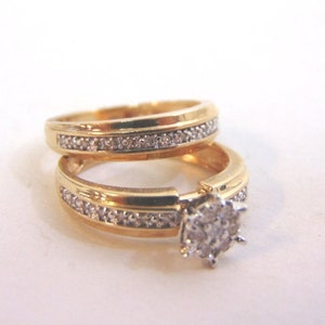 Mujer Vintage Estate 10K Anillo de bodas de diamantes de oro amarillo Set 4.1g E3809