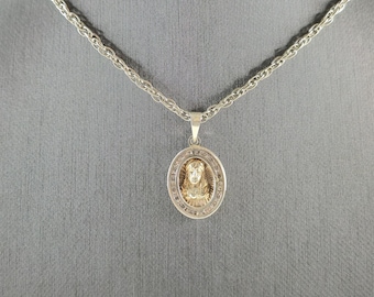 Womens Vintage Estate Sterling Silver Jesus Pendant Necklace 6.5g E6167