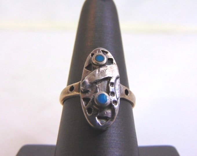 Womens Vintage Estate Sterling Silver Modern Abstract Turquoise Ring 5.4g E2099