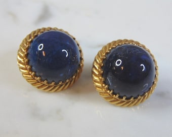 Womens Vintage Estate 14K Gold Lapis Lazuli Earrings 14.7g E3210