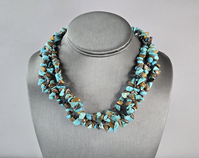 Womens Vintage Estate Turquoise & Tiger's Eye Southwestern Necklace 110.4g E662