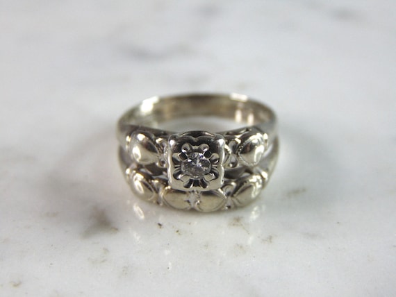 Womens Vintage Estate 14K White Gold Diamond Ring… - image 2