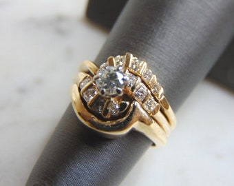 Womens Vintage Estate 14K Yellow Gold Diamond Ring 5.8g E2132