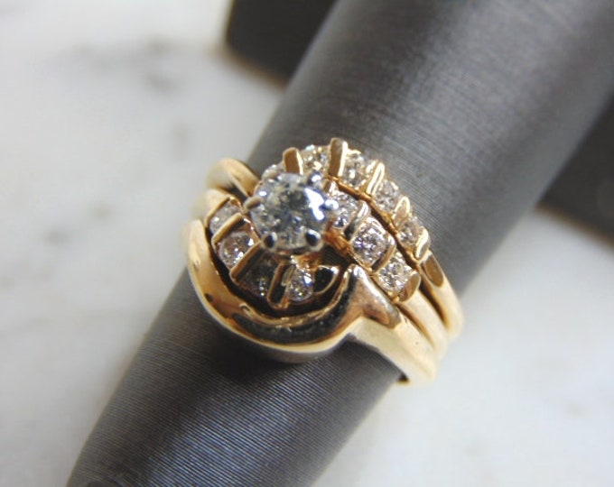 Womens Vintage Estate 14K Yellow Gold Diamond Ring 5.8g E2132