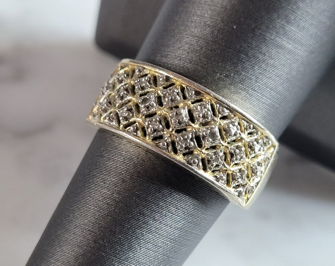 Womens Vintage Estate Sterling Silver Gold Tone CZ Ring 3.5g E4691