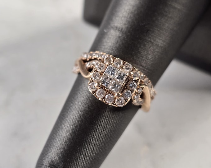 Exquisite Womens Vintage Estate 14K Rose Gold Diamond Ring 4.1g E1711