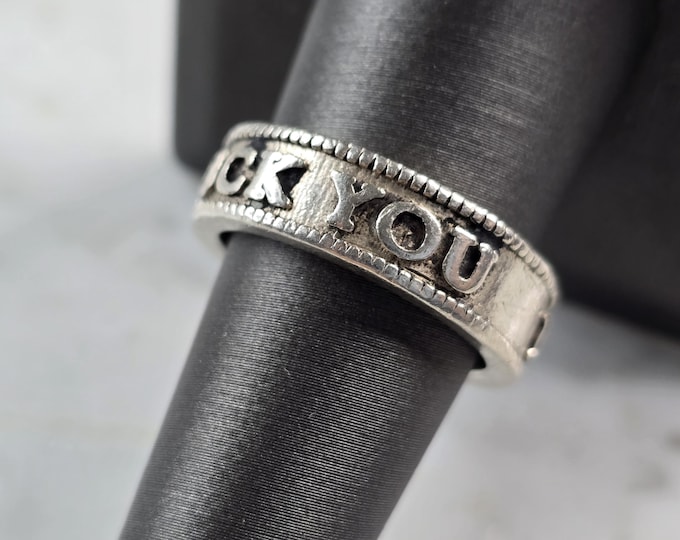 Mens Vintage Estate Sterling Silver Gothic King Baby F You Band Ring 9.8g E3860