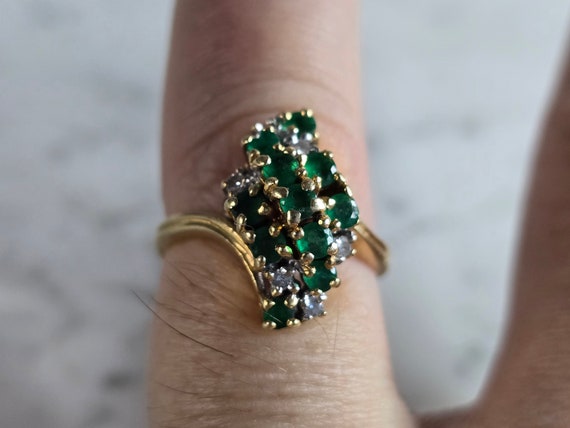Womens Vintage Estate 14K Gold Diamond & Emerald … - image 7
