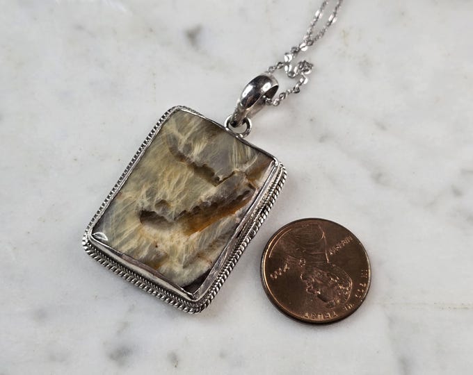 Womens Vintage Estate Sterling Silver Jasper Pendant Necklace 17.7g E1146