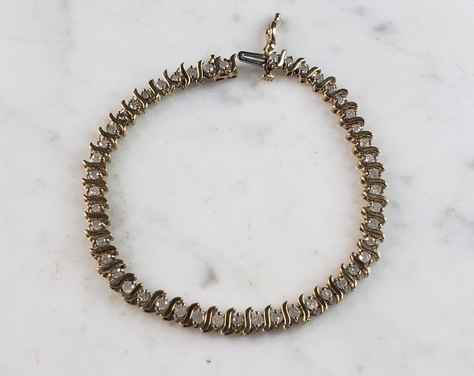 Womens Vintage Estate 10K Gold Diamond Tennis Bracelet 7.2g E1139