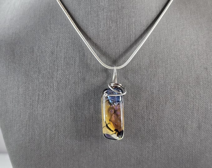 Womens Sterling Silver Necklace W/ Modernist Dichroic Pendant 17.3g E4066