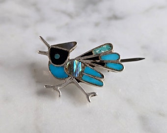 Broche vintage Zuni Roadrunner argentée pour femme, 2 g E7536