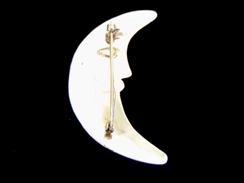 Women/'s Vintage Estate Sterling Silver Smiling Crescent Moon Brooch 9.1g E1517