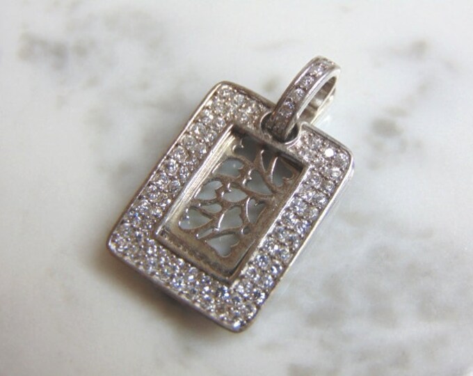 Womens Vintage Estate Sterling Silver CZ Stone Pendant 7.2g E4616