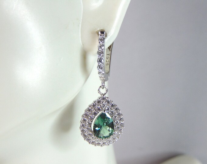 Womens Vintage Estate Sterling Silver Dangle CZ Earrings 5.6g E748