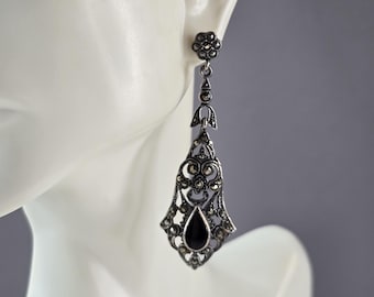 Pr of Womens Sterling Silver Onyx Dangle Earrings 9.0g E1442