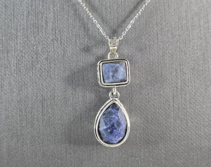 Womens Estate Sterling Silver Natural Sapphire Pendant Necklace 8.5g E3871