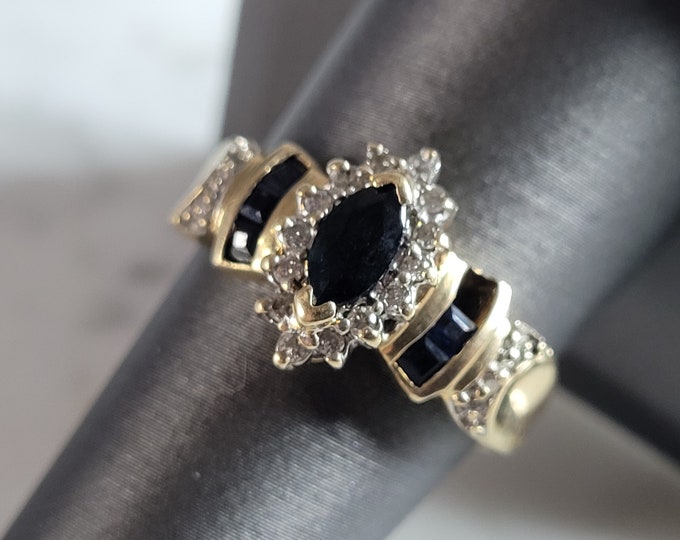 Womens Vintage Estate 10K Gold Sapphire & Diamond Ring, 4.5g E4900